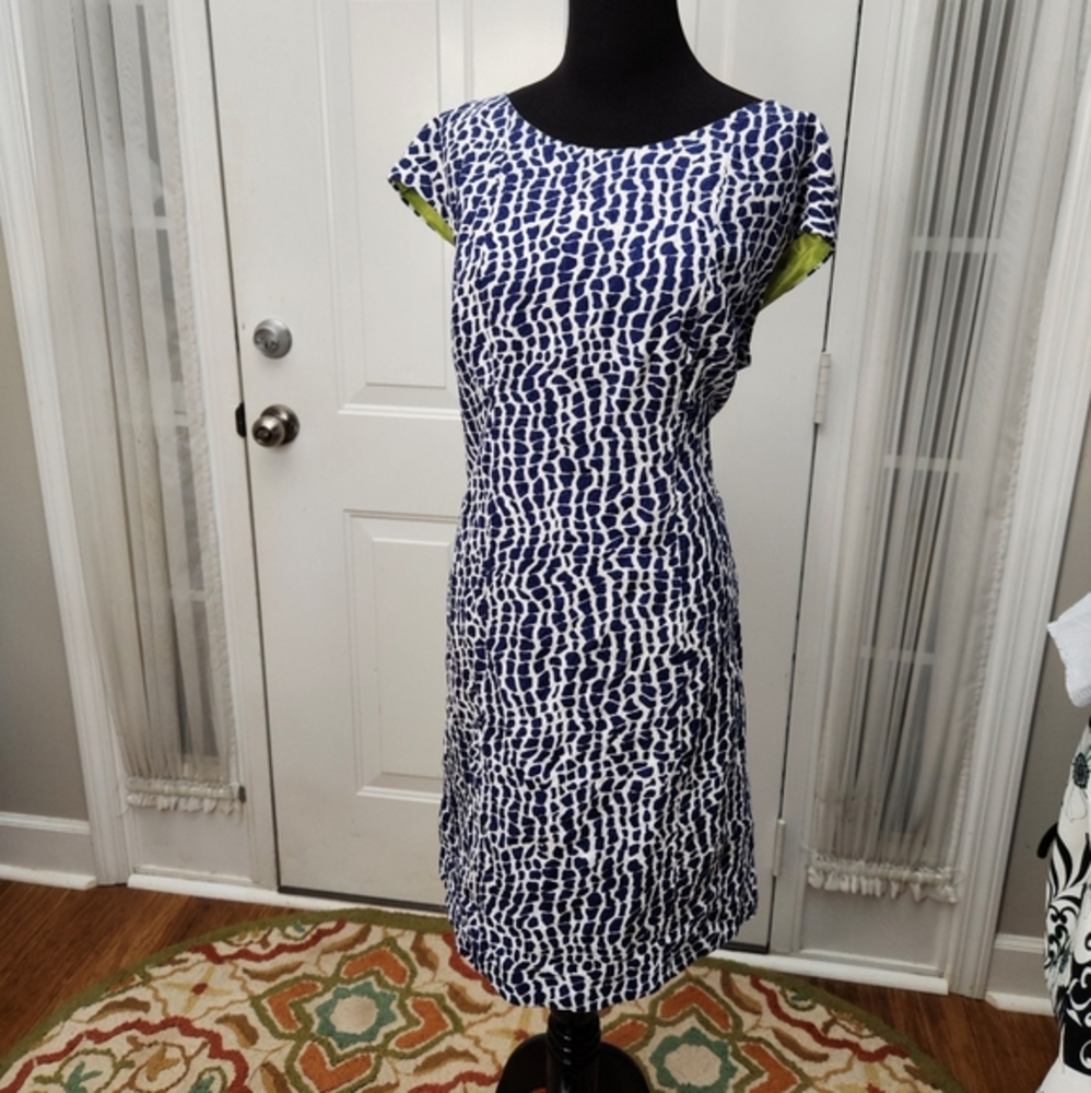 Signature by Robbie Bee Blue White w Chartreuse Lining Women Dress Plus Size 16